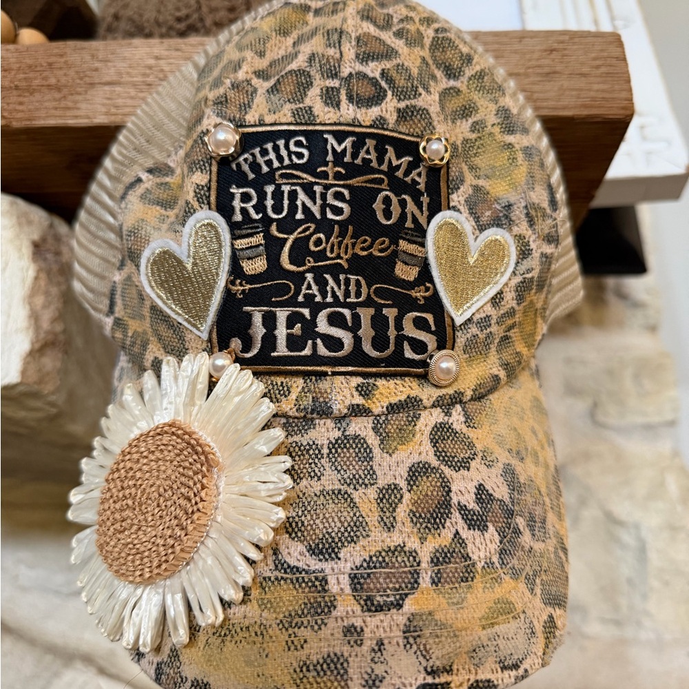Leopard Print Women's Hat with Sunflower Accent